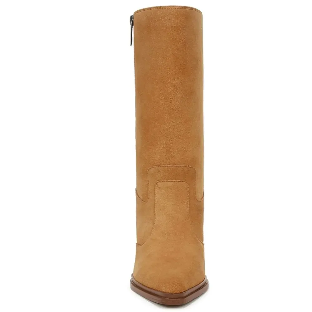 Franco Sarto Jaxon Mid-Shaft Boot Size 9 Camel/Brown Suede Block High Heel New